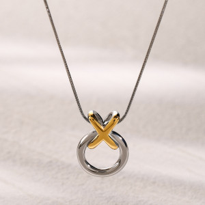 Stainless steel XO integrated pendant necklace