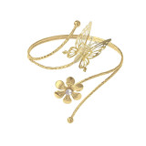 Butterfly Bracelet Exaggerated Metal Flower Arm Ring with Diamond Inlaid Open Arm Bracelet