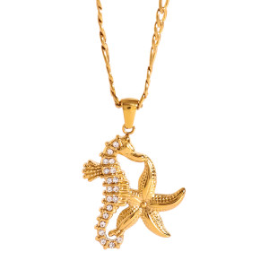 Stainless steel starfish seahorse necklace