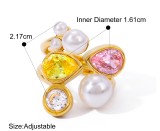 Stainless Steel Zircon Pearl Open Ring