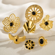 Stainless steel hollow flower eagle irregular shaped open ring