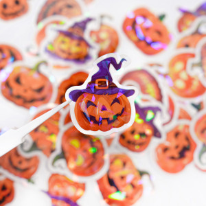 50 laser flash Halloween pumpkin gift cups, mobile phone decoration waterproof stickers