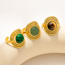 Stainless steel peacock natural stone open ring