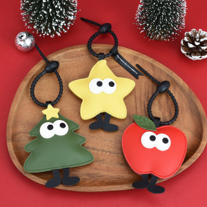 Christmas Tree Apple Keychain Creative Christmas New Year Cute Cartoon PU Leather Pendant Small Accessories Small Gifts