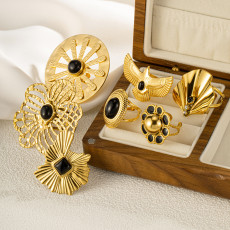 Stainless steel hollow flower eagle irregular shaped open ring