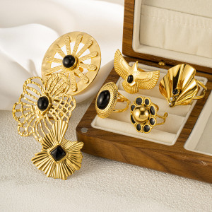 Stainless steel hollow flower eagle irregular shaped open ring