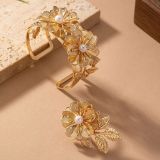 Metal Flower Pearl Bracelet Ring Set