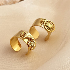 Stainless Steel Star Moon Open Ring