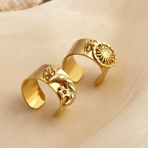 Stainless Steel Star Moon Open Ring