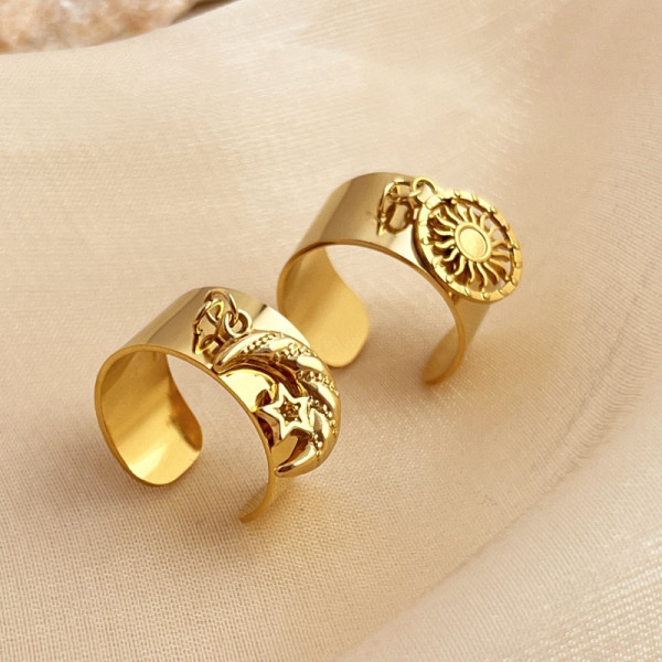 Stainless Steel Star Moon Open Ring