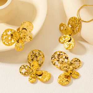 Alloy hollow butterfly earrings, rings, necklaces set
