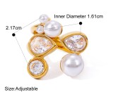 Stainless Steel Zircon Pearl Open Ring