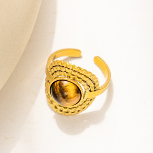 Stainless steel peacock natural stone open ring