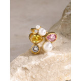 Stainless Steel Zircon Pearl Open Ring