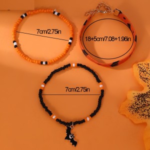 Halloween bracelet, rice beads, metal leather, pumpkin, bat, ghost bracelet