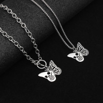 Stainless steel Halloween skull butterfly necklace