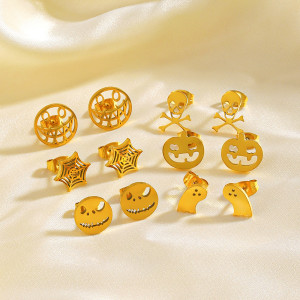 Stainless steel Halloween pumpkin skull ghost earrings