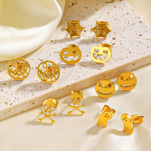 Stainless steel Halloween pumpkin skull ghost earrings