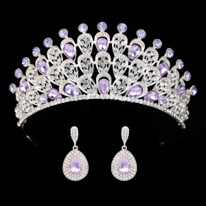 Alloy Crystal Crown Wedding Ball Party Bridal Crown Earring Set