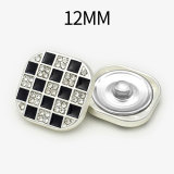 12MM Metal  Square diamond inlaid chessboard pattern snap button charms
