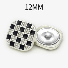 12MM Metal  Square diamond inlaid chessboard pattern snap button charms