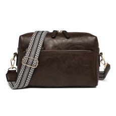 Crossbody bag with three zippers, mobile phone leather handbag, colorful shoulder strap, single shoulder bag