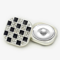 20MM Metal  Square diamond inlaid chessboard pattern snap button charms