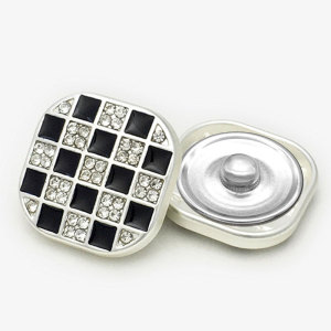 20MM Metal  Square diamond inlaid chessboard pattern snap button charms