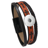 Multi layer hand woven PU leather cross leather rope magnetic buckle bracelet fit 18mm snap button jewelry