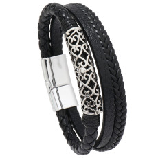 Multi layer hand woven PU fashionable magnetic buckle leather bracelet