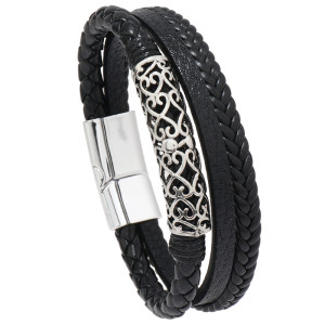 Multi layer hand woven PU fashionable magnetic buckle leather bracelet