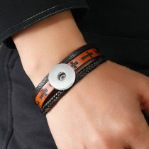 Multi layer hand woven PU leather cross leather rope magnetic buckle bracelet fit 18mm snap button jewelry