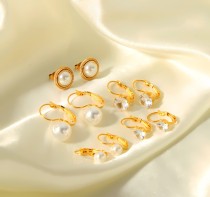 Stainless steel pearl rhinestone earrings