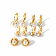 Stainless steel pearl rhinestone earrings