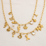 Stainless steel shell pearl seahorse starfish vacation beach necklace