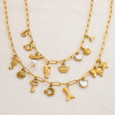 Stainless steel shell pearl seahorse starfish vacation beach necklace