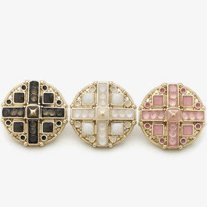 20MM Metal  Cross inlaid with diamonds snap button charms