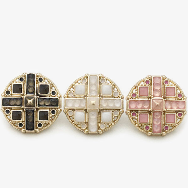 20MM Metal  Cross inlaid with diamonds snap button charms