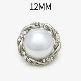 12MM Lace white pearl set with diamonds  Metal snap button charms