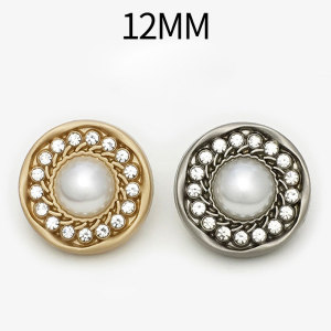 12MM Flower shaped pearls set with diamonds  Metal snap button charms