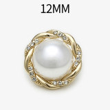 12MM Lace white pearl set with diamonds  Metal snap button charms