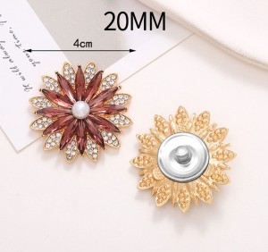 20MM Pearl Water Diamond flower  snap button charms