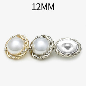 12MM Lace white pearl set with diamonds  Metal snap button charms