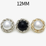 12MM Lace white pearl set with diamonds  Metal snap button charms