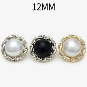 12MM Lace white pearl set with diamonds  Metal snap button charms