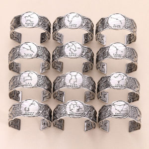 Personalized Gothic style vintage 12 constellation silver wide open bracelet
