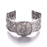 Personalized Gothic style vintage 12 constellation silver wide open bracelet