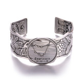 Personalized Gothic style vintage 12 constellation silver wide open bracelet