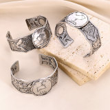Personalized Gothic style vintage 12 constellation silver wide open bracelet