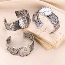 Personalized Gothic style vintage 12 constellation silver wide open bracelet